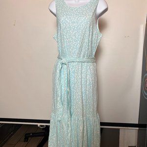 NWT J. Crew Factory Blue White Floral Knit Tie-Waist Midi Dress Ruffle Size M